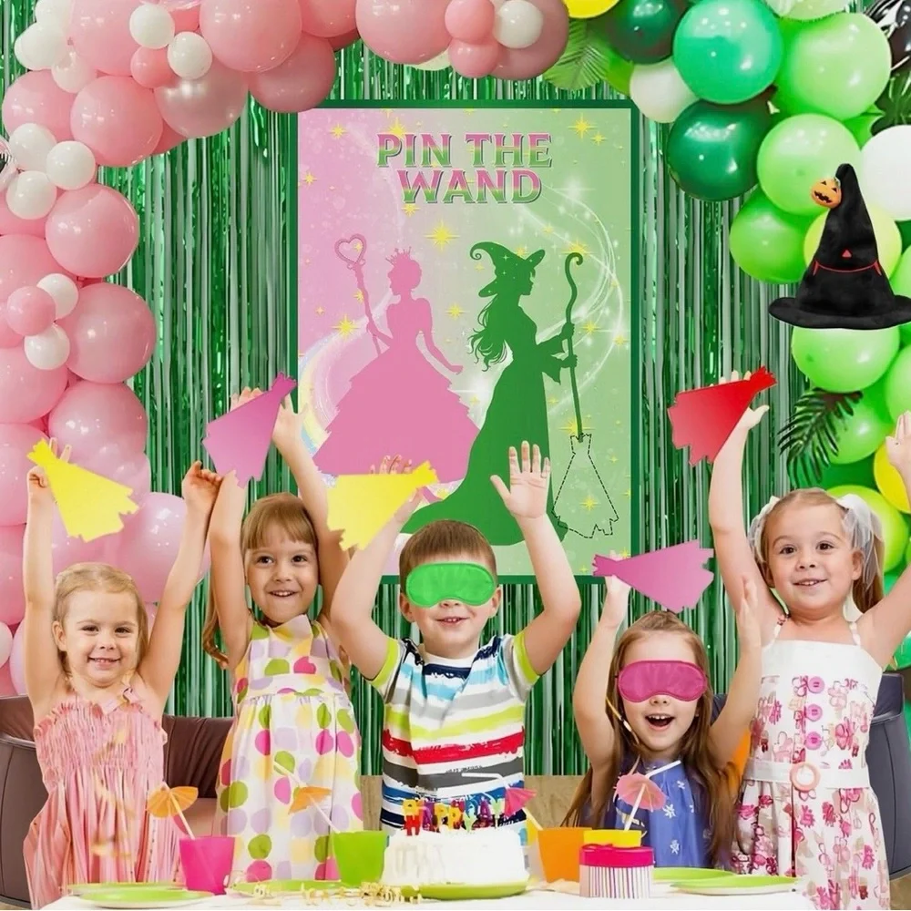 Pin the Wand Game Set with Green and Pink Colors